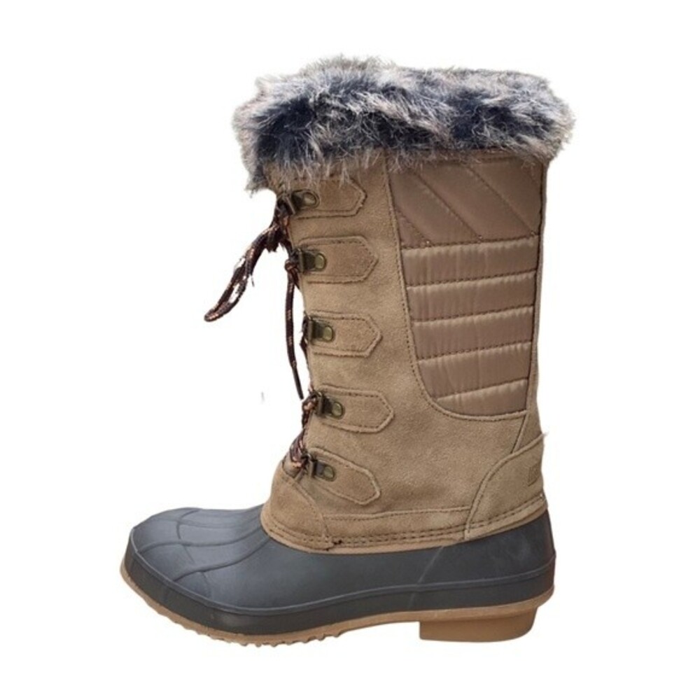 Khombu Brown Leather Winter Cabincore Boots, Size 6 NWT